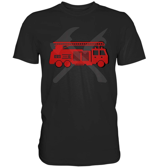 Feuerwehr Auto und Feuerlöschwerkzeuge - Premium Shirt-berufsfeuerwehr,feuerwehr,Feuerwehrfrau,Feuerwehrmann,freiwillige feuerwehr,geschenk,helikopter,jugendfeuerwehr,jungen,mädchen