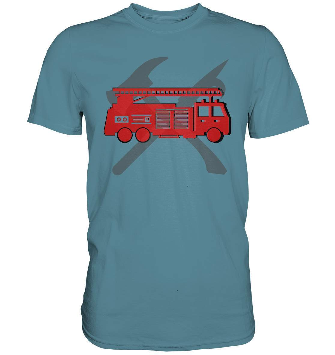 Feuerwehr Auto und Feuerlöschwerkzeuge - Premium Shirt-berufsfeuerwehr,feuerwehr,Feuerwehrfrau,Feuerwehrmann,freiwillige feuerwehr,geschenk,helikopter,jugendfeuerwehr,jungen,mädchen