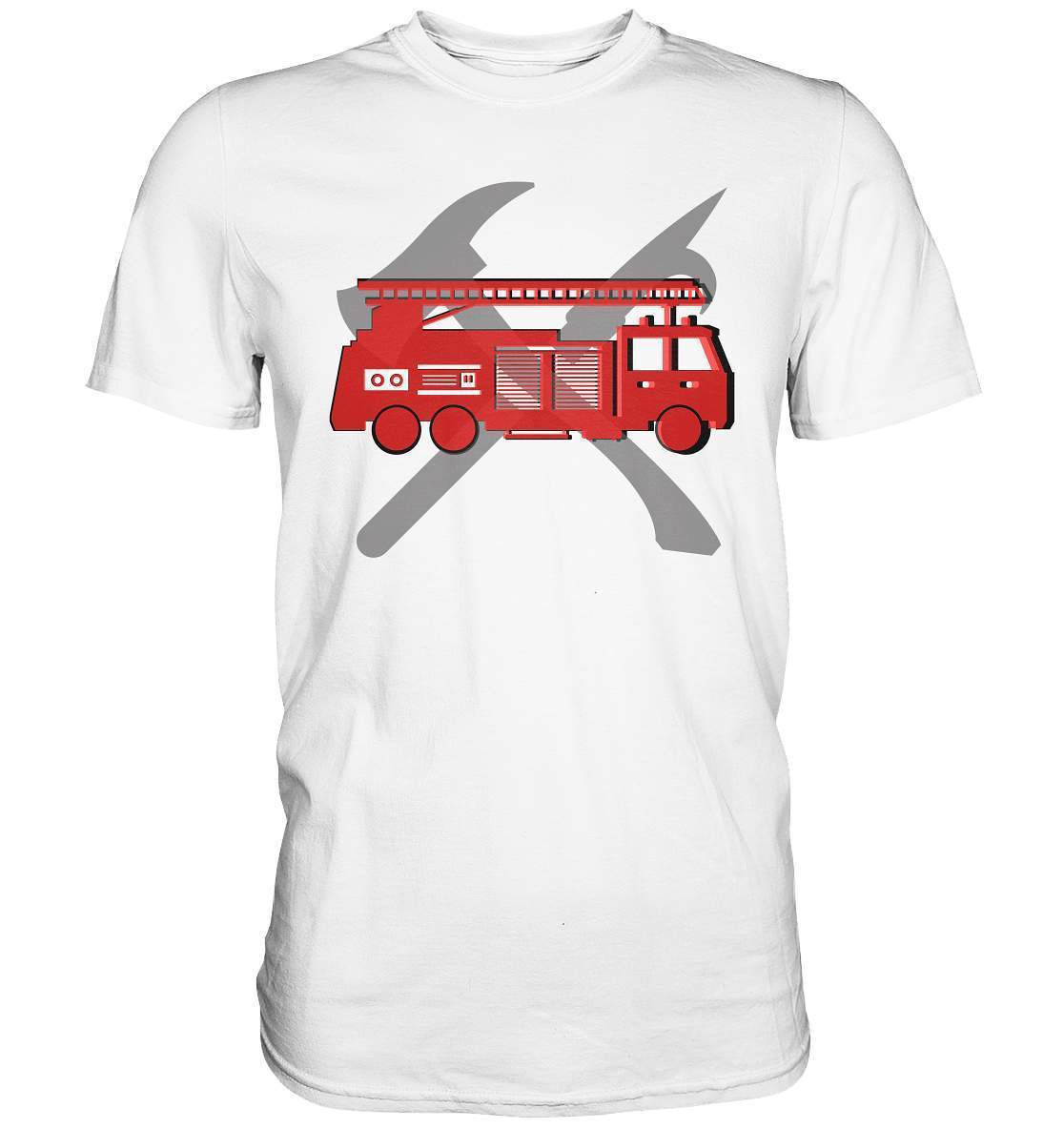 Feuerwehr Auto und Feuerlöschwerkzeuge - Premium Shirt-berufsfeuerwehr,feuerwehr,Feuerwehrfrau,Feuerwehrmann,freiwillige feuerwehr,geschenk,helikopter,jugendfeuerwehr,jungen,mädchen