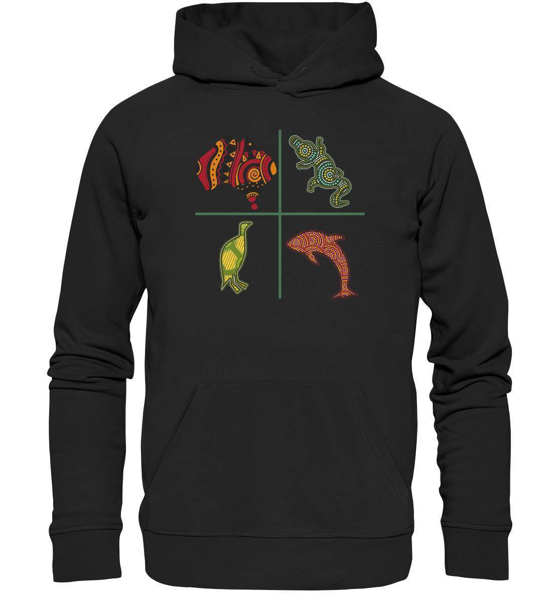 Aboriginal Australian Punktekunst Tiere - Premium Unisex Hoodie-aborigines art,delfin,delphin,dotart,eingeboren,eingeborene australien,hand,kiwi,kroko,krokodil,kunst australien,Punktart,punkte,Punktkunst,stammeskunst,tasmanisch