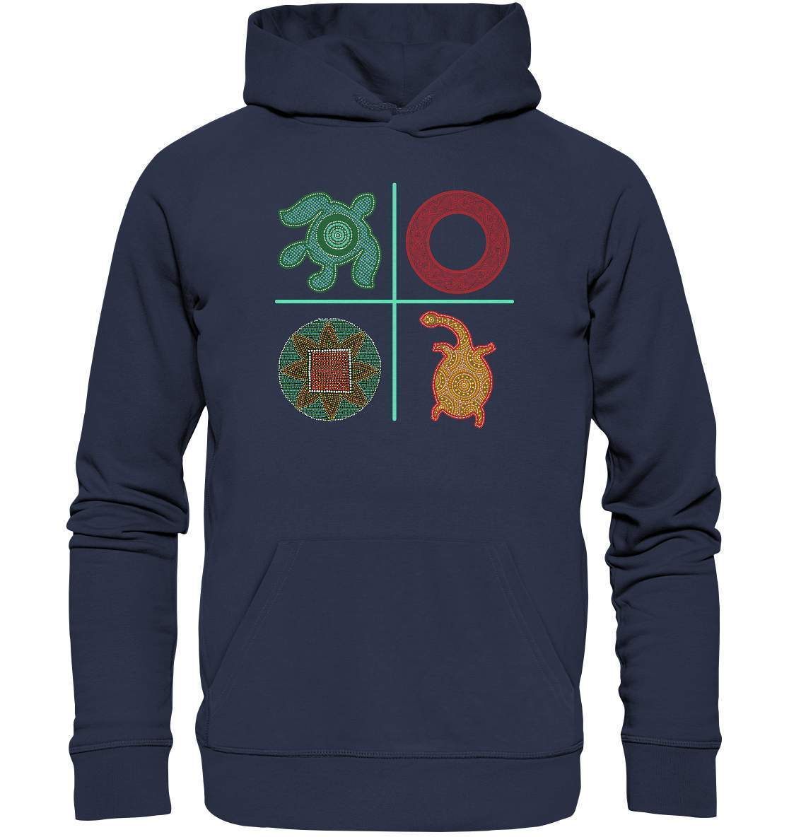 Aboriginal Australian Kunst in Perfektion - 4 Elemente - Premium Unisex Hoodie-aborigines,dotart,dots,eingeboren,eingeborene australien,hand,kreise,kunst australien,Punktart,punkte,Punktkunst,Schildkröte,stammeskunst,tasmanisch,turtle