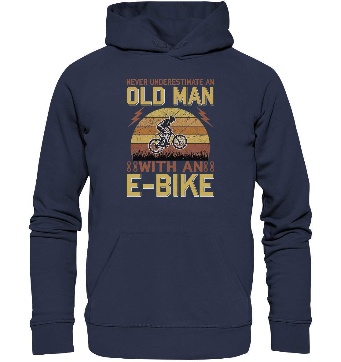 Fahrrad E-Bike Never underestimate an old Man with an E-Bike - Premium Unisex Hoodie-downhill,Fahrrad,fahrradbekleidung,fahrradbekleidung damen,fahrradbekleidung herren,Fahrradfahrer,geschenk für radfahrer,leidenschaft,Mountain Bike,Never underestimate an old Man,Radfahrer,radfahrer nebeneinander,xxl fahrrad