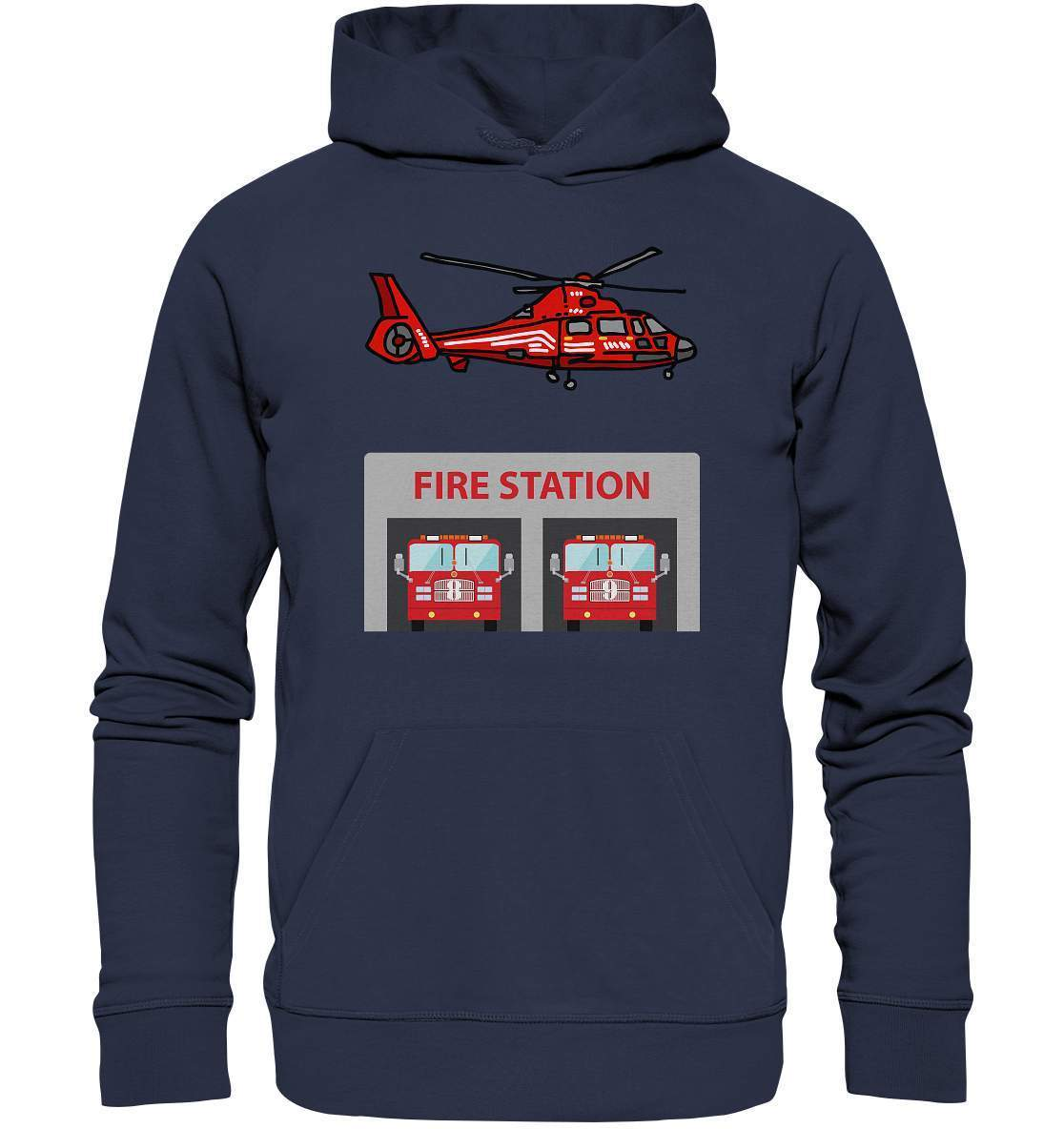 Feuerwehr Helikopter Fire Station - Premium Unisex Hoodie-berufsfeuerwehr,feuerwehr,Feuerwehrfrau,Feuerwehrmann,freiwillige feuerwehr,geschenk,helikopter,jugendfeuerwehr,jungen,mädchen