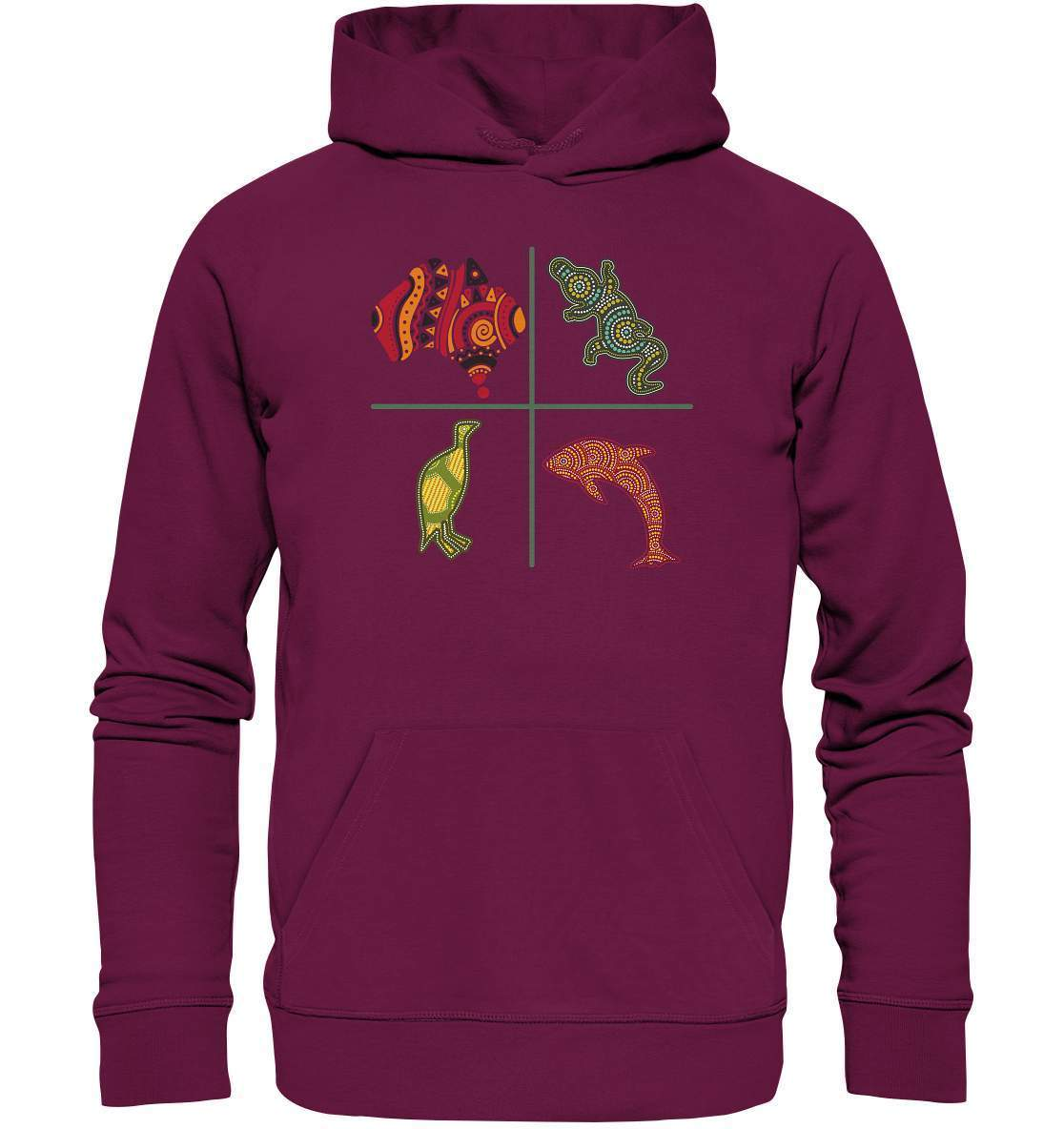 Aboriginal Australian Punktekunst Tiere - Premium Unisex Hoodie-aborigines art,delfin,delphin,dotart,eingeboren,eingeborene australien,hand,kiwi,kroko,krokodil,kunst australien,Punktart,punkte,Punktkunst,stammeskunst,tasmanisch