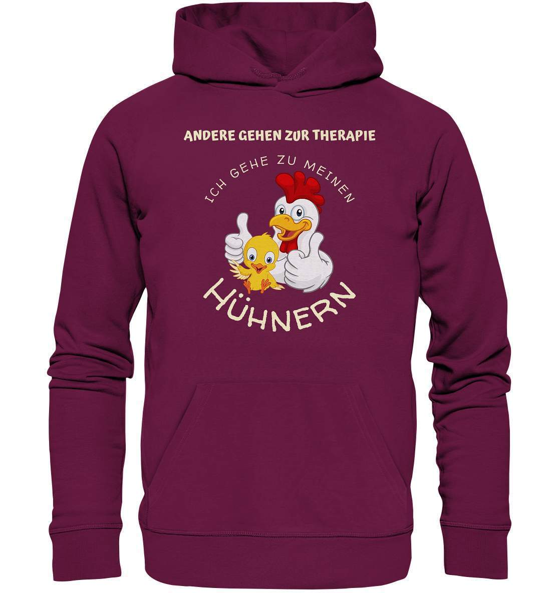 Hühner - Therapie  Lustiges Landwirt Geflügel Bauer - Premium Unisex Hoodie-bauer,geflügel,geflügelverein,Geschenk,geschenkidee,hahn,hobbyzucht,hobbyzüchter,hunh,hähnchen,hähne,hühnchen,hühner,hühner therapie,hühnerfarm,hühnerstall,hühnerzüchter,landwirt,verrücktes Huhn