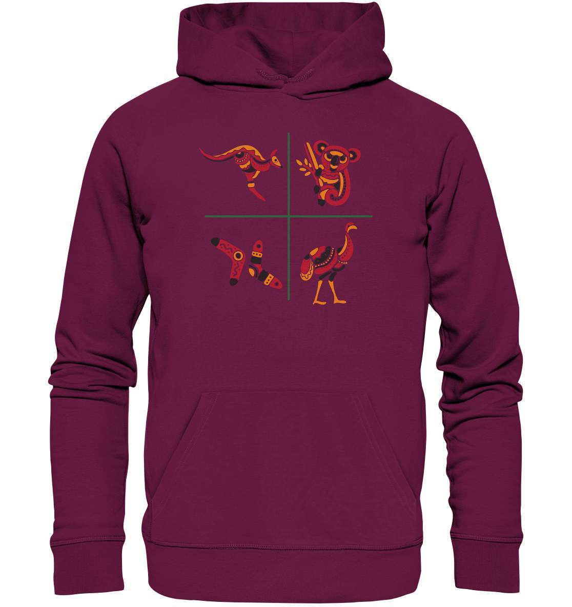 Australiens Schönheit in 4 Elementen - Premium Unisex Hoodie-aborigines,Australien,boomerang,eingeboren,eingeborene australien,emu,hand,koala,kunst australien,känguru,Outback,punkte,stammeskunst,tasmanisch