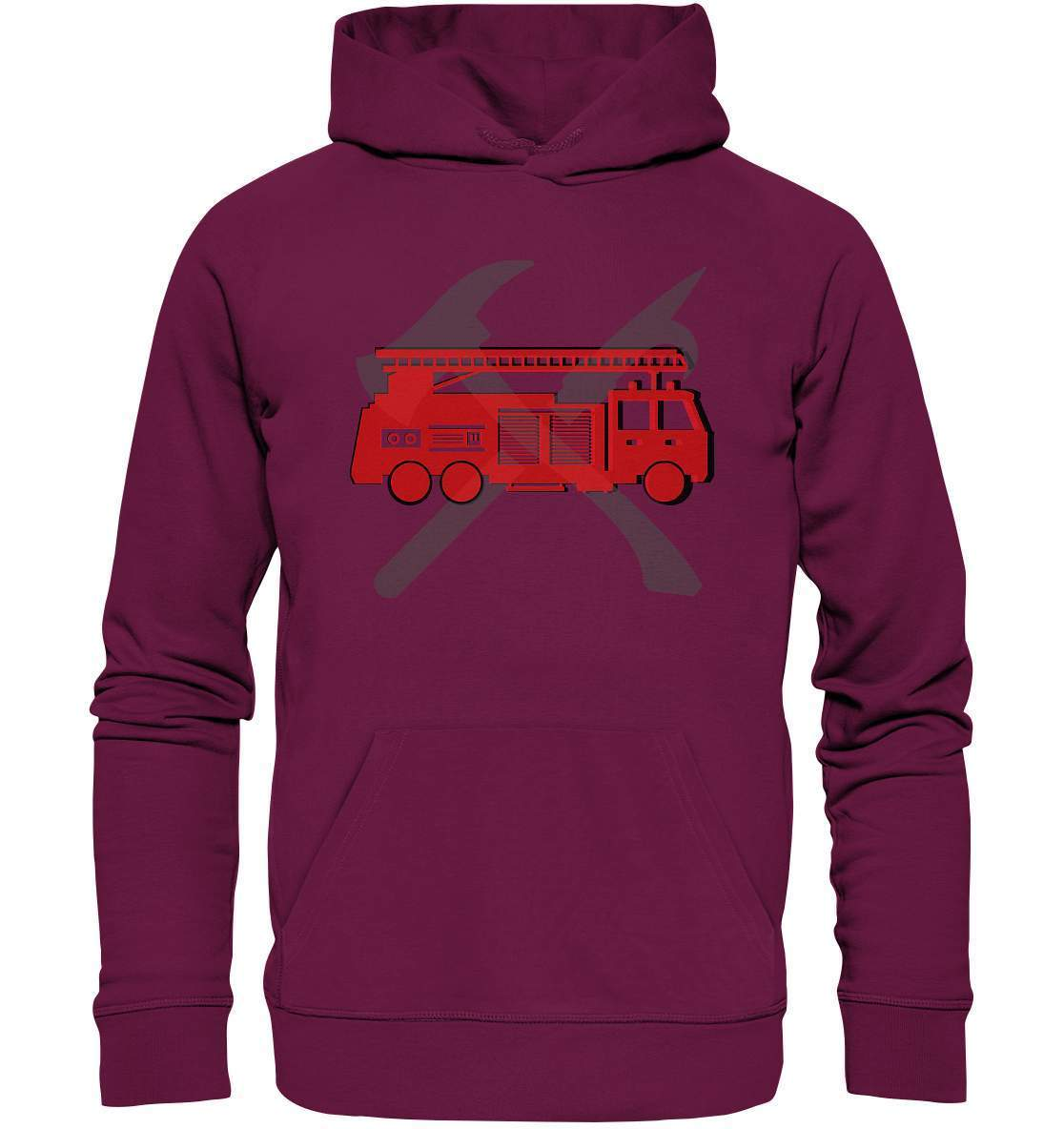 Feuerwehr Auto und Feuerlöschwerkzeuge - Premium Unisex Hoodie-berufsfeuerwehr,feuerwehr,Feuerwehrfrau,Feuerwehrmann,freiwillige feuerwehr,geschenk,helikopter,jugendfeuerwehr,jungen,mädchen