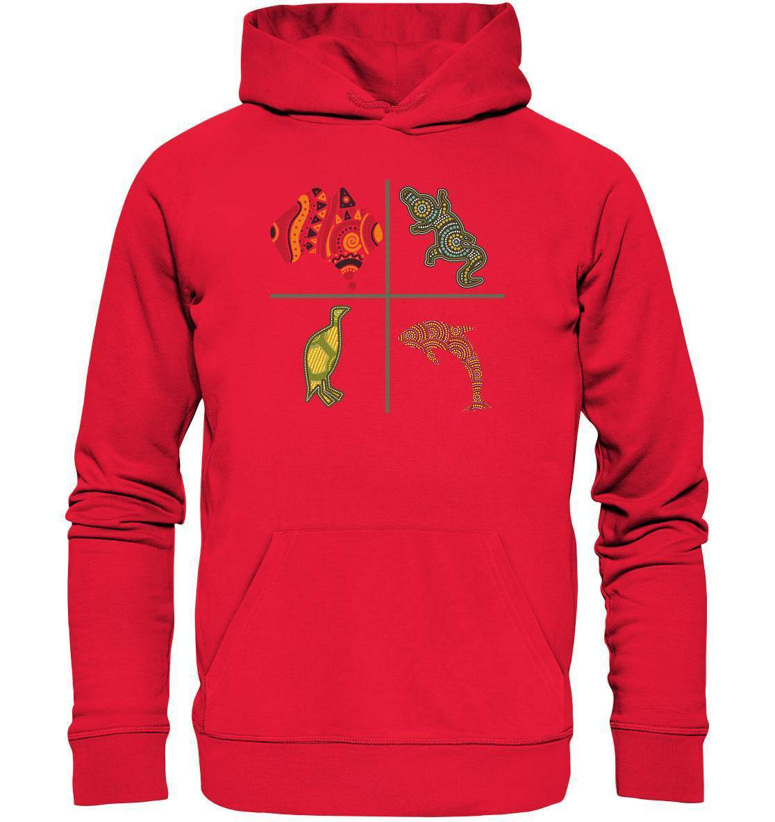 Aboriginal Australian Punktekunst Tiere - Premium Unisex Hoodie-aborigines art,delfin,delphin,dotart,eingeboren,eingeborene australien,hand,kiwi,kroko,krokodil,kunst australien,Punktart,punkte,Punktkunst,stammeskunst,tasmanisch