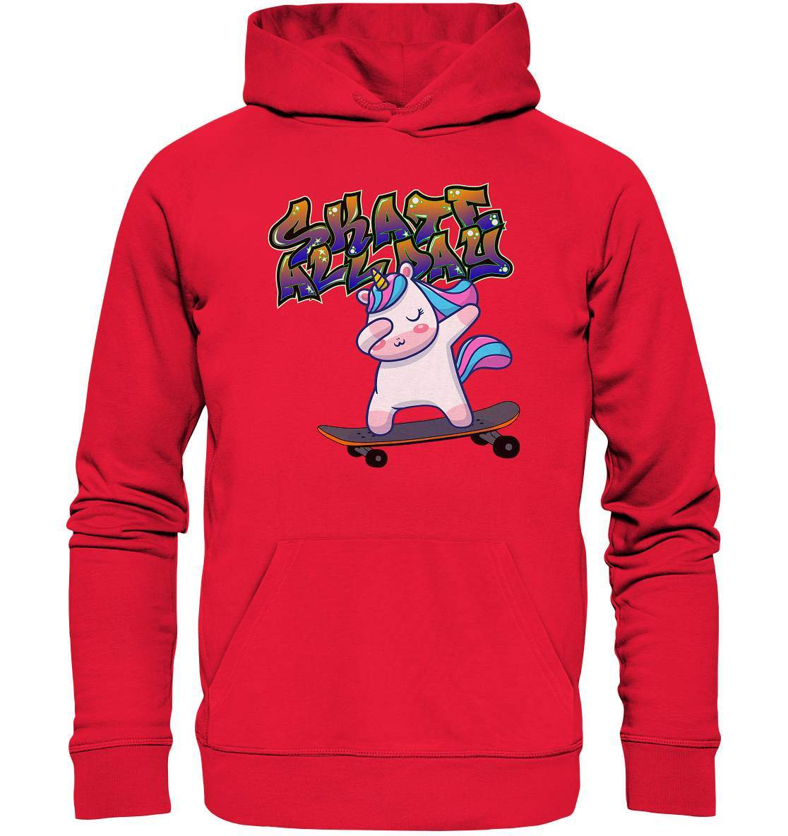 Dabbing Einhorn auf dem Skateboard Skate All Day Graffiti - Premium Unisex Hoodie-dabbing einhorn,einhorn motiv,einhorn Skateboard,geschenkidee mit Einhorn,graffiti schrift,longboard outfit,skateboard fahren,skater mädchen