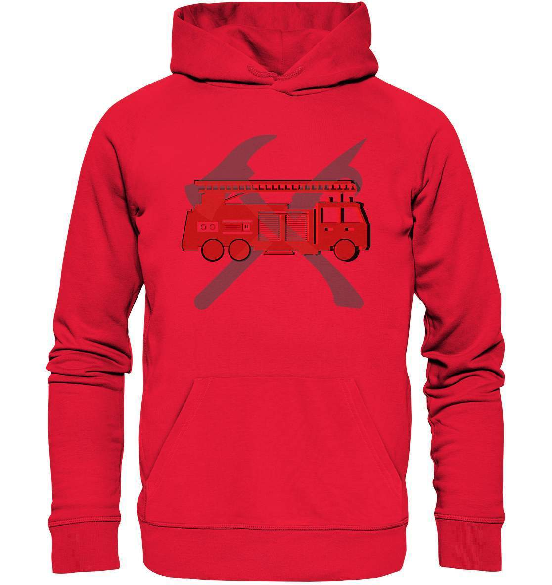 Feuerwehr Auto und Feuerlöschwerkzeuge - Premium Unisex Hoodie-berufsfeuerwehr,feuerwehr,Feuerwehrfrau,Feuerwehrmann,freiwillige feuerwehr,geschenk,helikopter,jugendfeuerwehr,jungen,mädchen