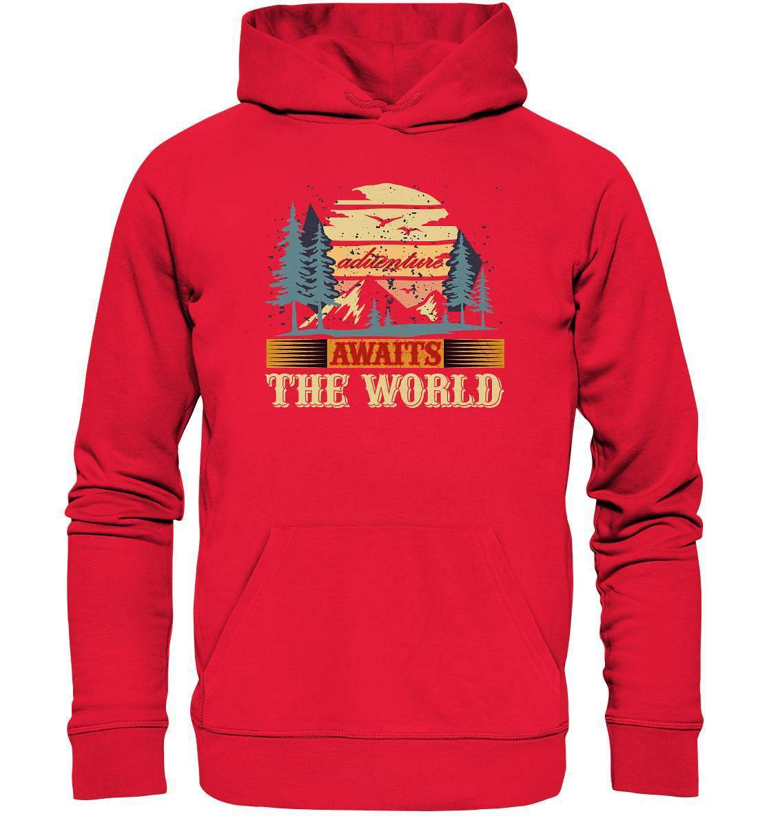 Vintage Adventure Awaits The World Reiselust - Premium Unisex Hoodie-abenteuer,abenteuer warten,Adventure Awaits The World,berge,erlebnis,nomaden,reiselust,reisen,wald,wohnwagen,wohnwagen reise,wälder,zugreise