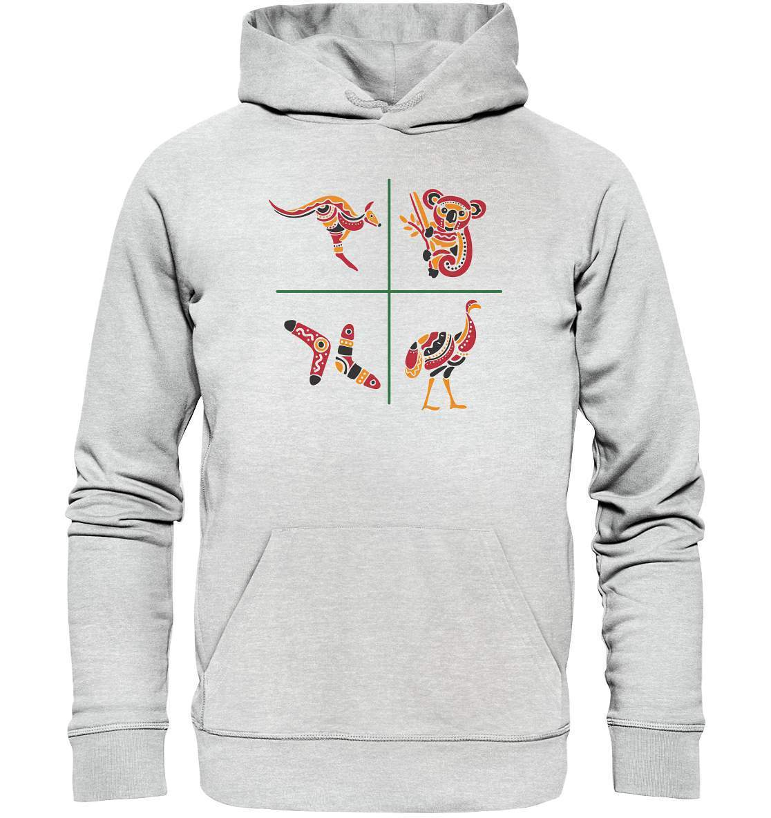 Australiens Schönheit in 4 Elementen - Premium Unisex Hoodie-aborigines,Australien,boomerang,eingeboren,eingeborene australien,emu,hand,koala,kunst australien,känguru,Outback,punkte,stammeskunst,tasmanisch