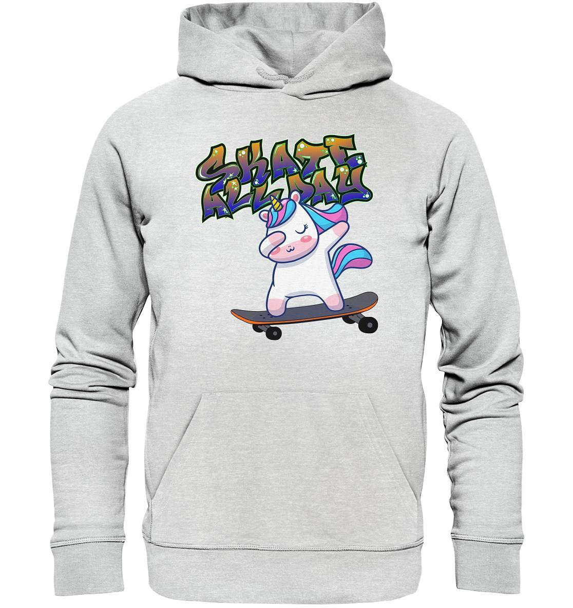 Dabbing Einhorn auf dem Skateboard Skate All Day Graffiti - Premium Unisex Hoodie-dabbing einhorn,einhorn motiv,einhorn Skateboard,geschenkidee mit Einhorn,graffiti schrift,longboard outfit,skateboard fahren,skater mädchen