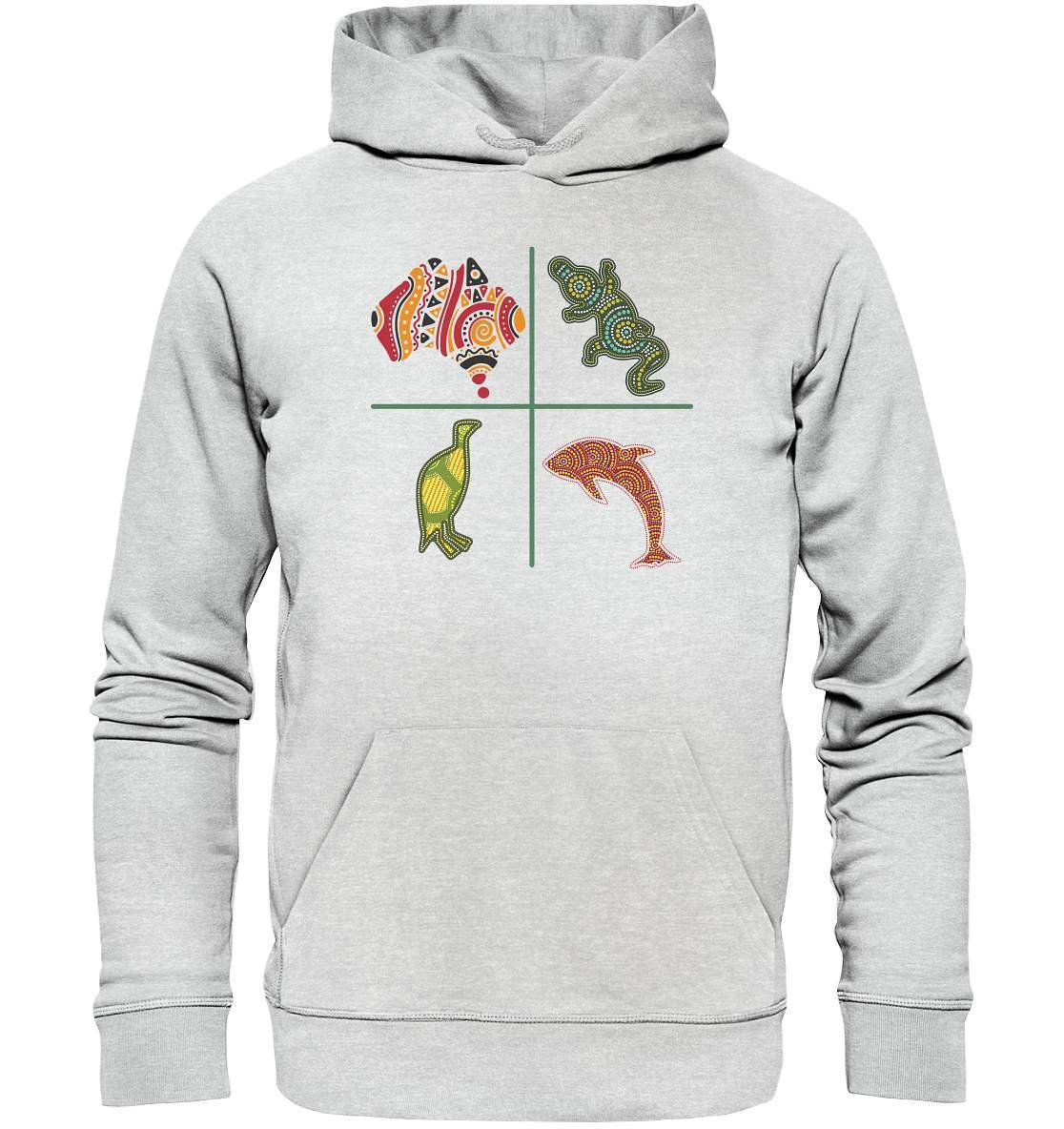 Aboriginal Australian Punktekunst Tiere - Premium Unisex Hoodie-aborigines art,delfin,delphin,dotart,eingeboren,eingeborene australien,hand,kiwi,kroko,krokodil,kunst australien,Punktart,punkte,Punktkunst,stammeskunst,tasmanisch