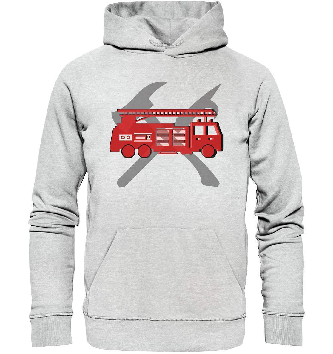 Feuerwehr Auto und Feuerlöschwerkzeuge - Premium Unisex Hoodie-berufsfeuerwehr,feuerwehr,Feuerwehrfrau,Feuerwehrmann,freiwillige feuerwehr,geschenk,helikopter,jugendfeuerwehr,jungen,mädchen